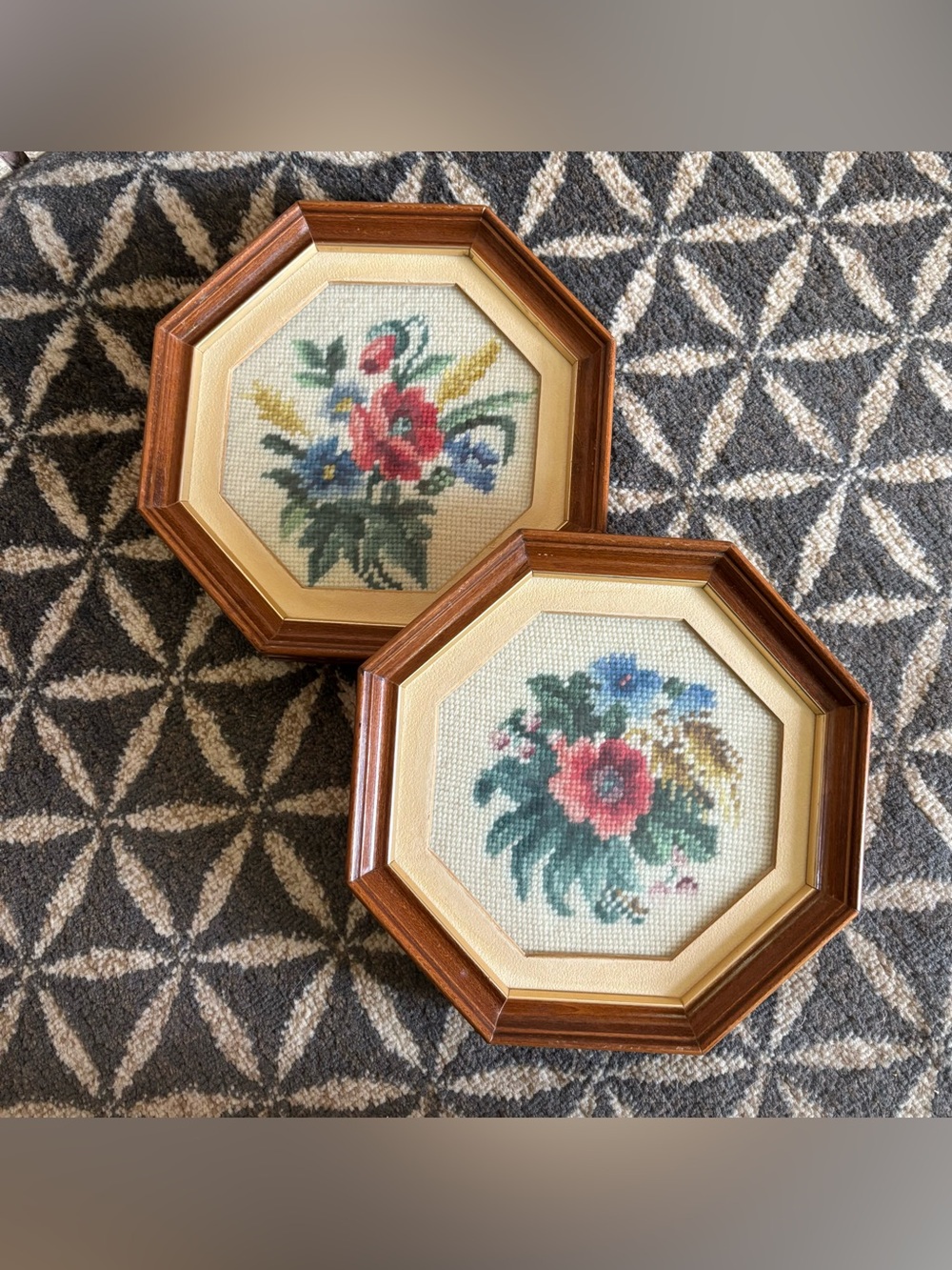 70's Floral Needlepoint Pictures - 2 - Victorian Art - Handmade Floral Pictures - Picture 9 of 16